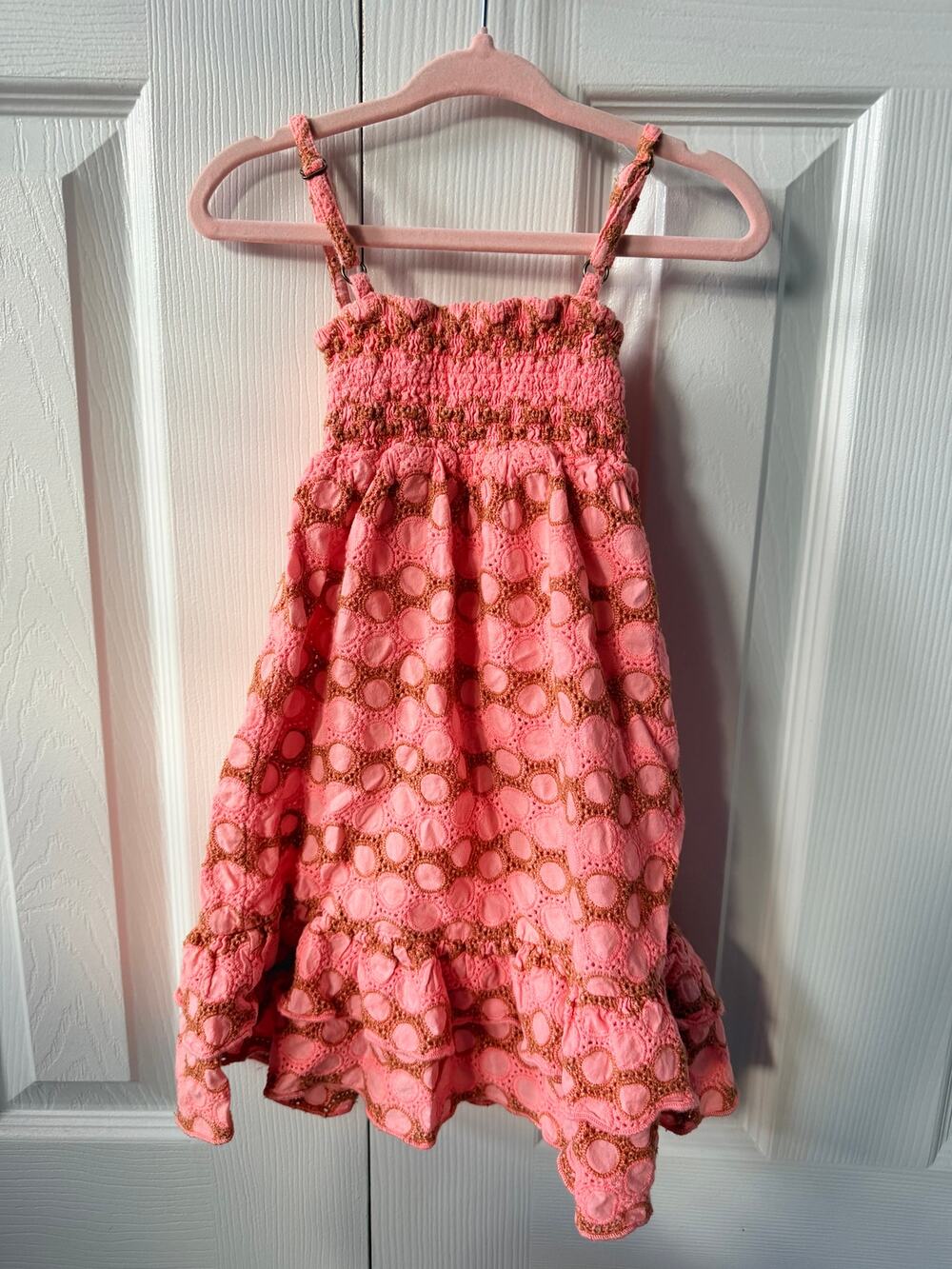 Peek Little Peanut Coral Brown Embroidered Cotton Ruffle Dress 18-24 Months